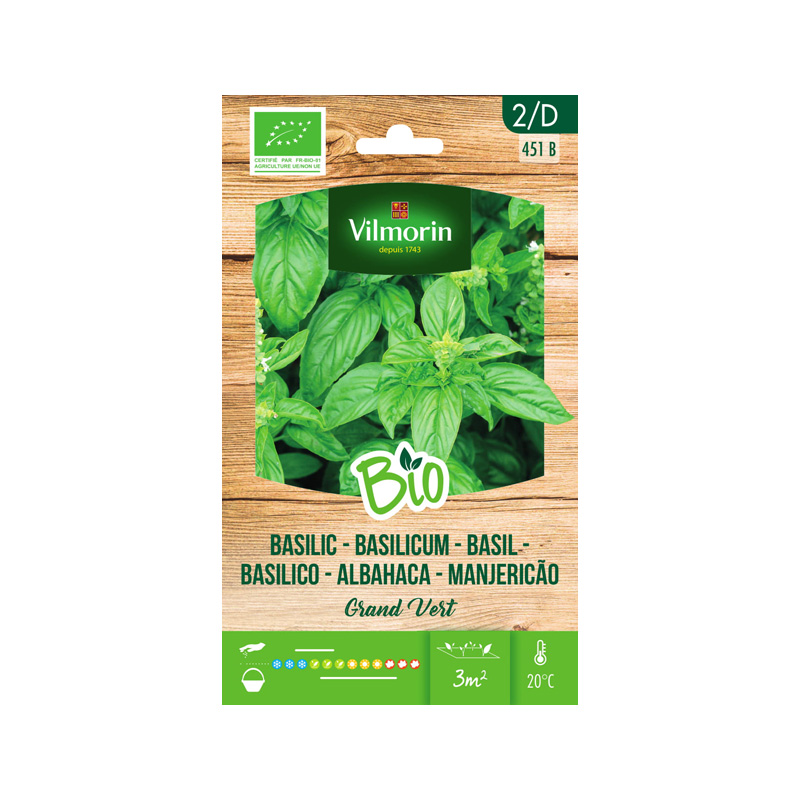 SEMILLAS BIO ALBAHACA Grand Vert Vilmorin - Sobre 1 g