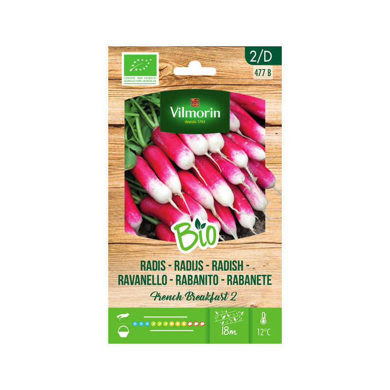 SEMILLAS BIO RABANITO French Breakfast Vilmorin - Sobre 6 g