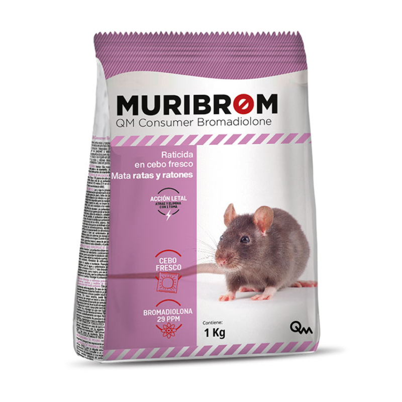 RATICIDA CEBO FRESCO BROMADIOLONA Muribrom - Caja 10 bolsas 1 kg - Imagen 2