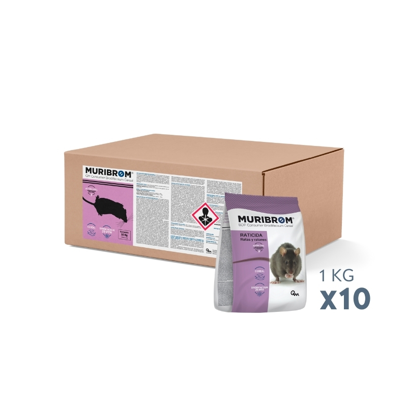 RATICIDA CEREAL BRODIFACOUM Muribrom - Caja 10 bolsas 1 kg
