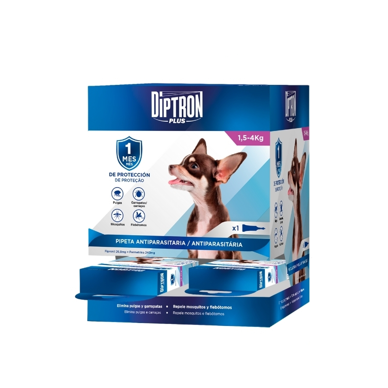 PIPETAS ANTIPARASITARIAS Diptron Plus - Perros muy pequeños - 12 x 0,44 ml