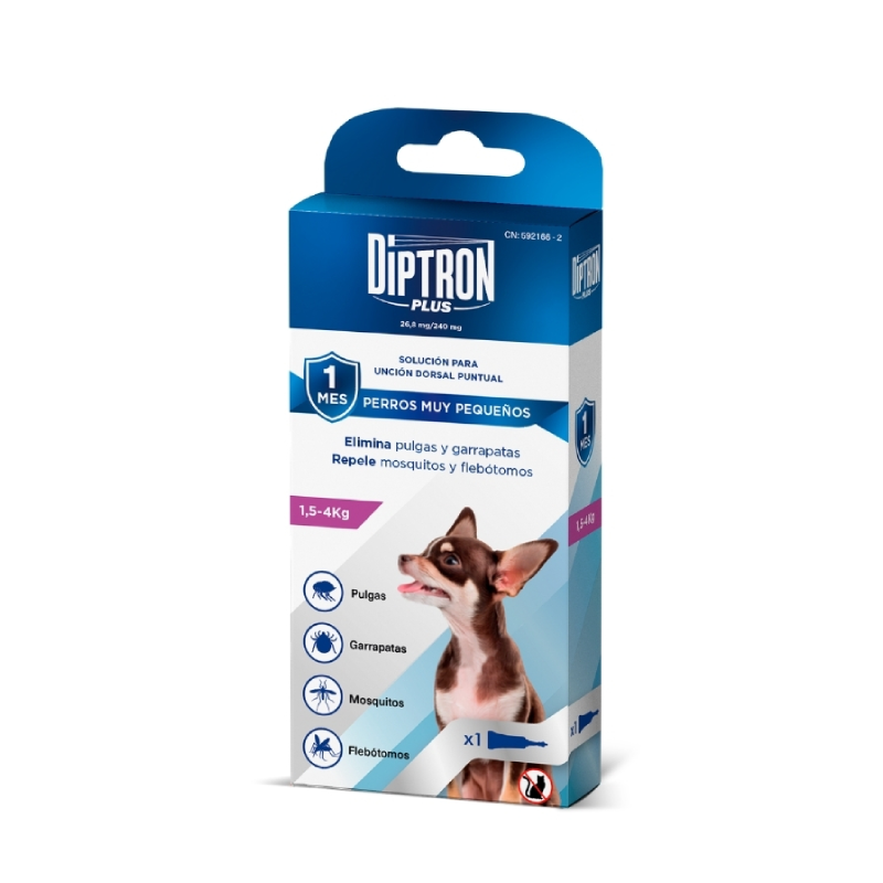 PIPETAS ANTIPARASITARIAS Diptron Plus - Perros muy pequeños - 12 x 0,44 ml - Imagen 2