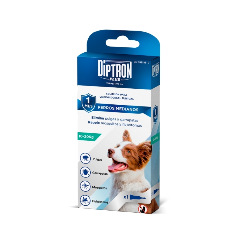 PIPETAS ANTIPARASITARIAS Diptron Plus - Perros medianos - 12 x 2,20 ml - Imagen 2