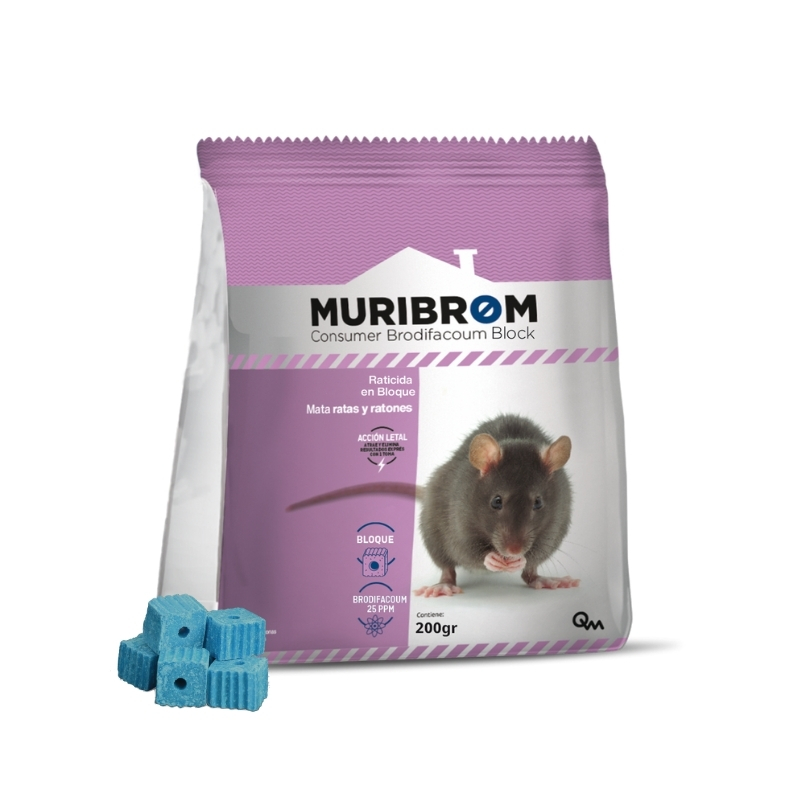 RATICIDA BLOQUE BRODIFACOUM Muribrom - Bolsa 200 g