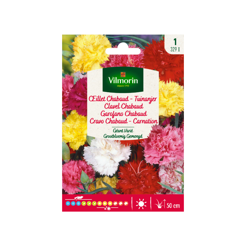 SEMILLAS CLAVEL Chabaud Gigante Variado Vilmorin - Sobre 0,6 g