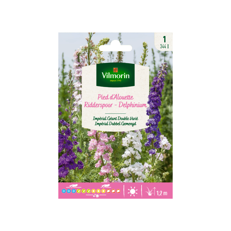 SEMILLAS DELPHINIUM Imperial Gigante Doble Variado Vilmorin - Sobre 1,5 g